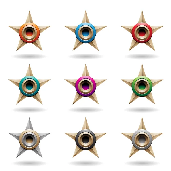 Tłoczone beżowy gwiazd z kolorowych okrągłych kształtów wektor Illustrat — Wektor stockowy
