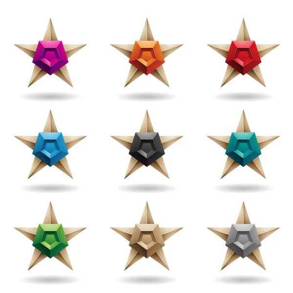 Reliëf sterren met kleurrijke Pentagon vormen vector illustratie — Stockvector