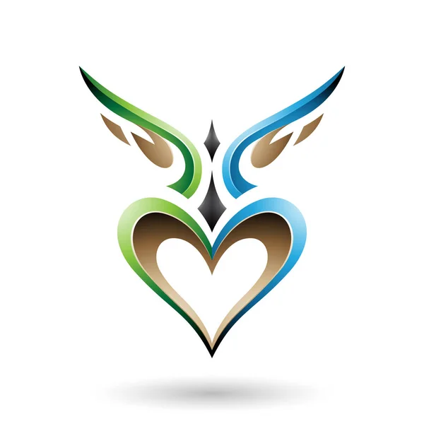 Zöld és kék madár, mint a szárnyas szív egy árnyék Vector illus — Stock Vector
