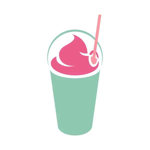 Frappuccino vert et rose avec une icône de couvercle et de paille isolé sur — Image vectorielle