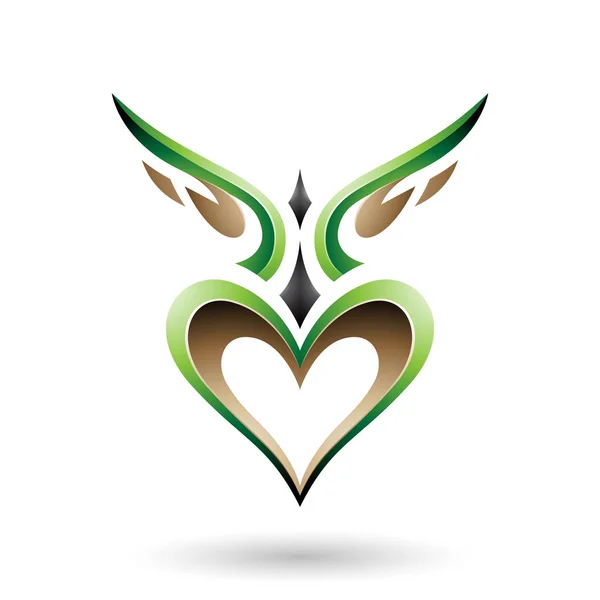 Green Bird Like Winged Heart with a Shadow Vector Illustration — Stock Vector