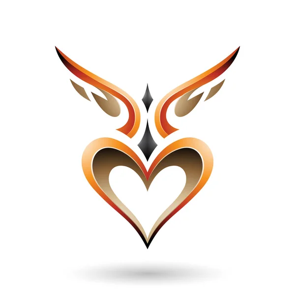 Orange Bird Like Winged Heart avec une illustration vectorielle d'ombre — Image vectorielle