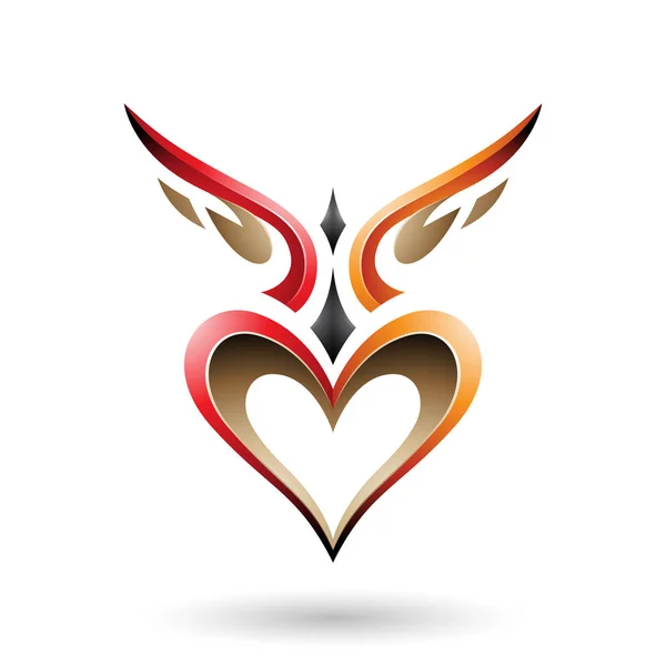 Oiseau rouge et orange comme un cœur ailé avec un vecteur d'ombre Illus — Image vectorielle
