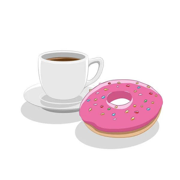 Γεύση ντόνατς με φράουλα και φλιτζάνι καφέ πρωινό διάνυσμα — Διανυσματικό Αρχείο