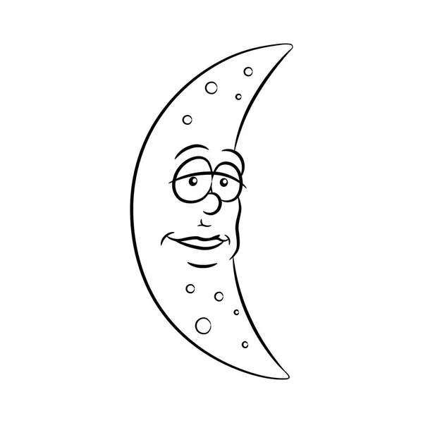 Black Line Art Moon Cartoon on a White Background — Stock Vector