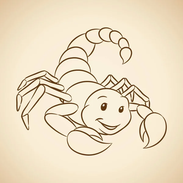 Ligne Brune Art du Scorpion Signe du zodiaque sur fond beige — Image vectorielle