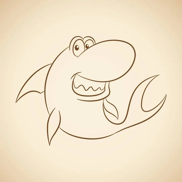 Bir Bej Arka Plan Üzerinde Brown Line Art Shark Karikatür — Stok Vektör