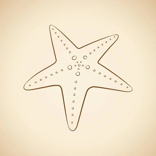 Brown Line Art Starfish Desenhos animados em um fundo bege —  Vetores de Stock