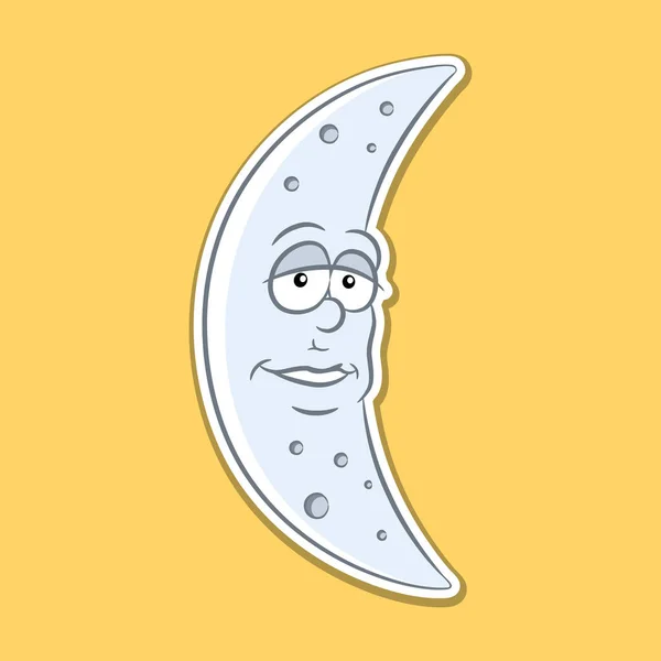 Sticker of Moon Cartoon on a Yellow Background — Stock Vector