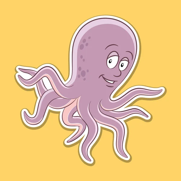 Etiqueta de desenhos animados Octopus em um fundo amarelo —  Vetores de Stock