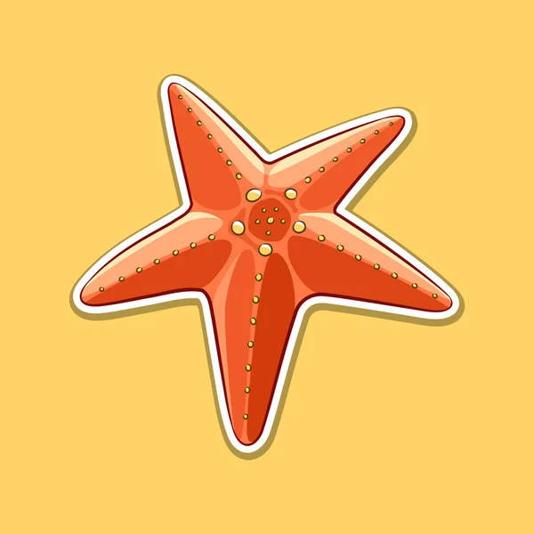 Adesivo de laranja estrela do mar Desenhos animados em um fundo amarelo —  Vetores de Stock