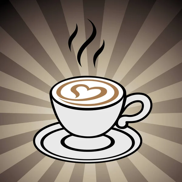 Cappuccino con un icono del corazón sobre un fondo rayado marrón — Vector de stock