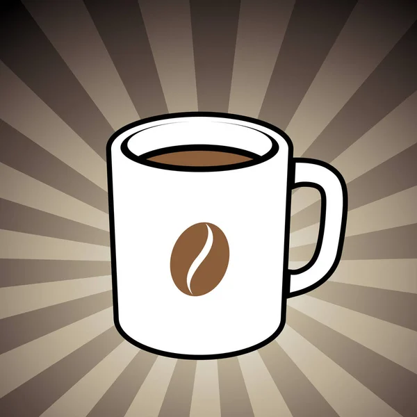 Taza de café con un icono de grano de café sobre un fondo rayado marrón — Vector de stock