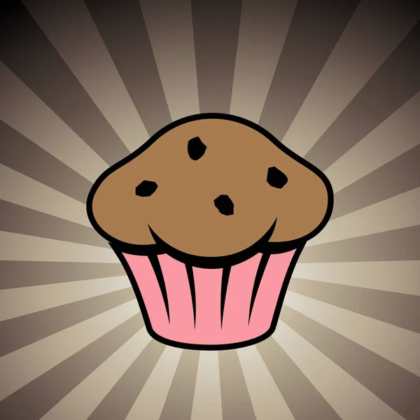 Muffin icono sobre un fondo rayado marrón — Vector de stock