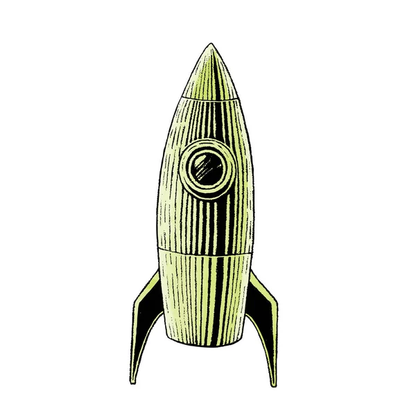Inkt en aquarel schets van een raket — Stockfoto