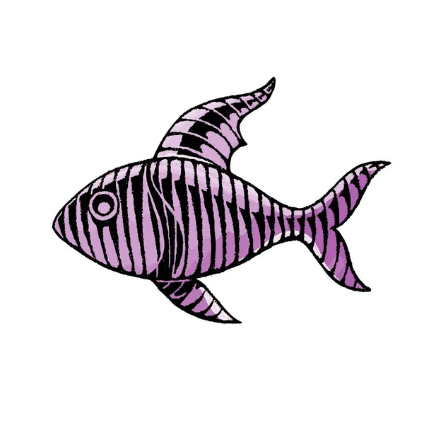 Ink and Watercolor Sketch of a Striped Fish — Stock Photo, Image