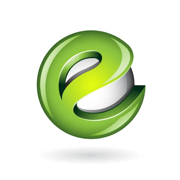 Yuvarlak parlak harf E 3d yeşil Logo Simge — Stok fotoğraf