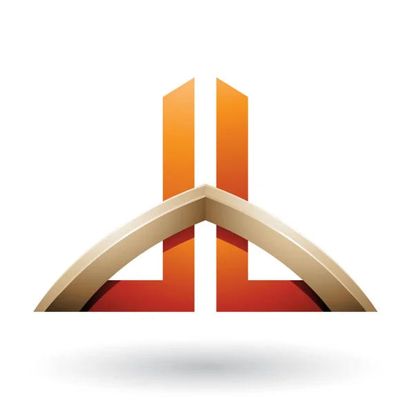 Beige and Orange Bridged Skyscraper-like Letters of D and B Illu — Stock Photo, Image