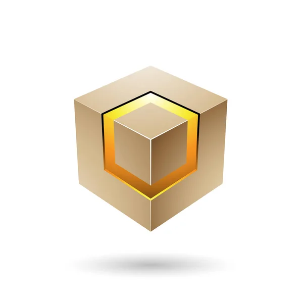 Beige Bold Cube with Glowing Core Illustration — Stock Photo, Image