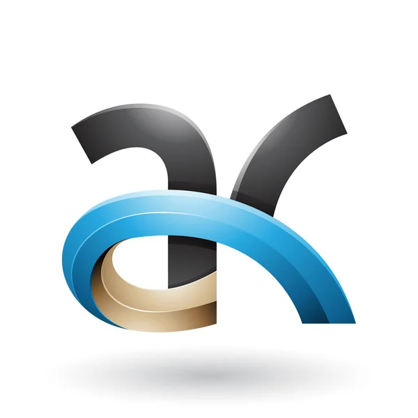 Zwart en blauw 3D vet bochtige letter A en K illustratie — Stockfoto