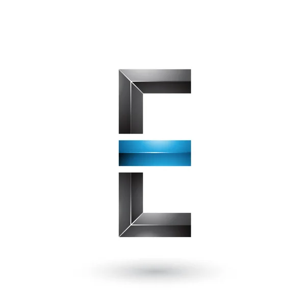 Illustrazione geometrica lucida nera e blu della lettera E — Foto Stock