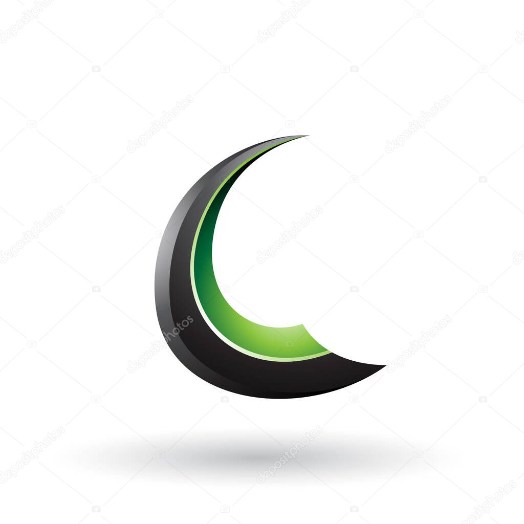 Illustration of Black and Green Glossy Flying Letter C isolated on a White Background