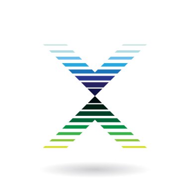 X Harfi İllüstrasyon için Mavi ve Yeşil Çizgili Simge