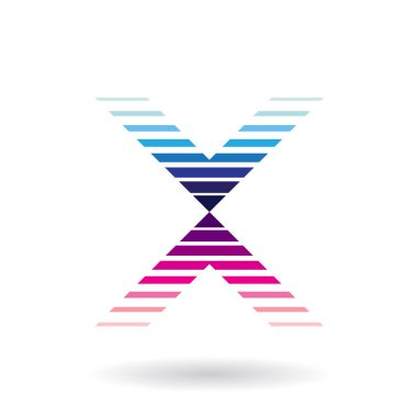 X Harfi İllüstrasyon için Mavi ve Macenta Çizgili Simge