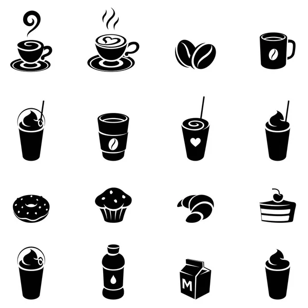 Black Coffee and Breakfast Icons on a White Background Illustrat — Stock Photo, Image