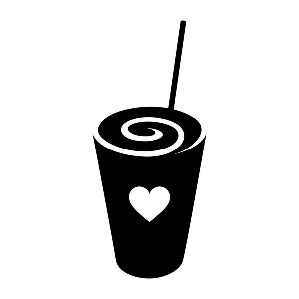Zwarte swirly milkshake met een hart icoon geïsoleerd op een witte BAC — Stockfoto