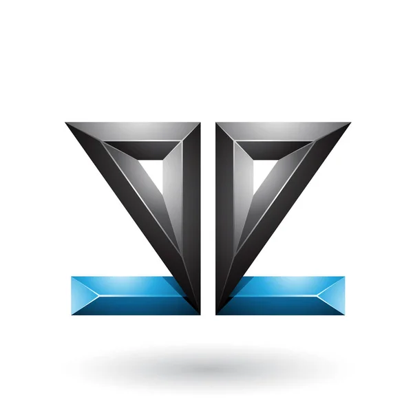 Синий и черный 3d геометрические двойные боковые тиснением Письмо E Ill — стоковое фото