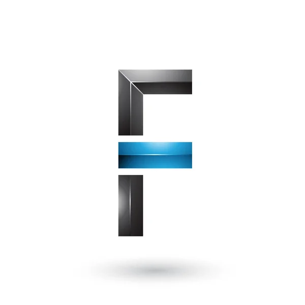 Blauwe en zwarte geometrische glanzende letter F illustratie — Stockfoto