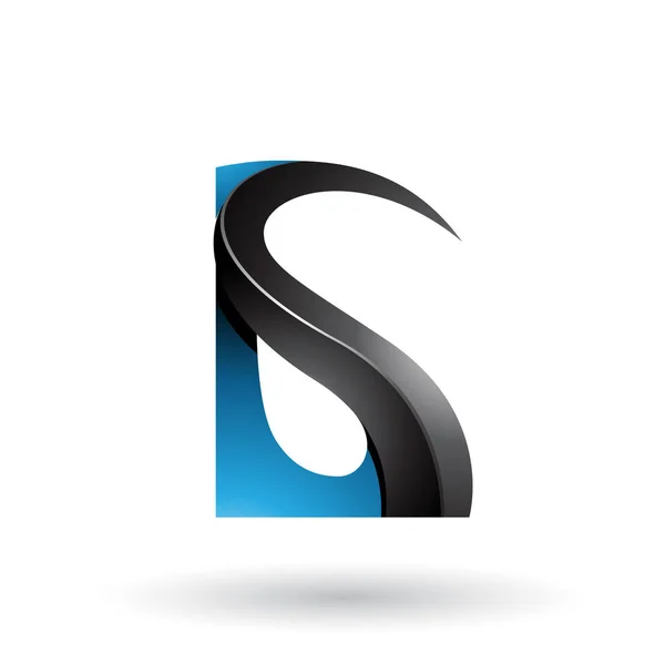 Blauwe en zwarte glanzende bochtige reliëf letter G illustratie — Stockfoto