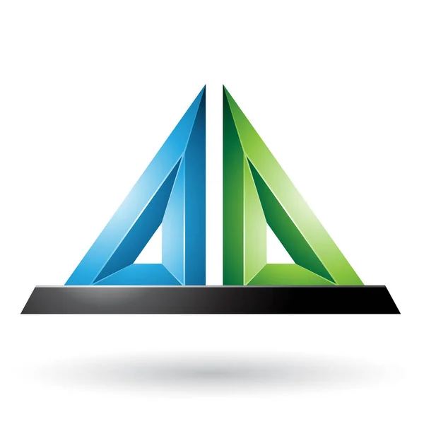 Blue and Green 3d Pyramidical Embossed Shape Illustration — Stock Photo, Image