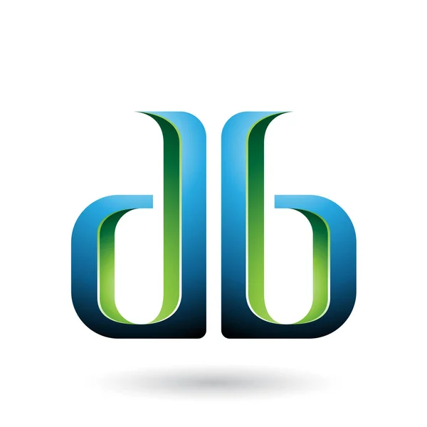 Ilustración de letras D y B de doble cara azul y verde — Foto de Stock