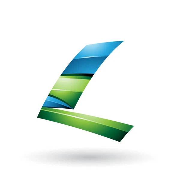 Blå och grön dynamisk glänsande flygande bokstaven L illustration — Stockfoto