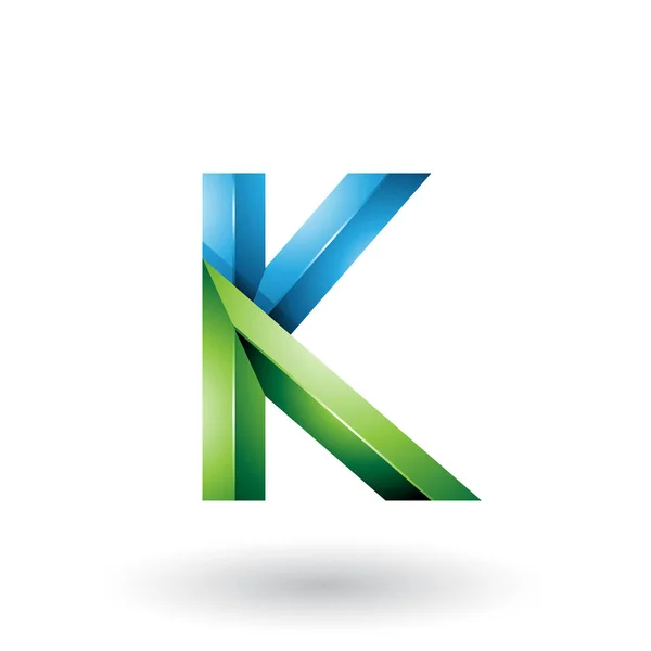 Blauwe en groene glanzende 3D geometrische letter K illustratie — Stockfoto