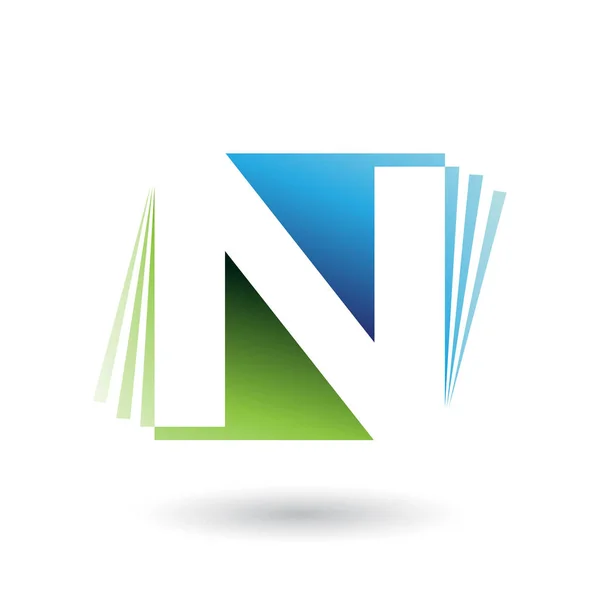 Letra N azul y verde con ilustración de rayas verticales — Foto de Stock
