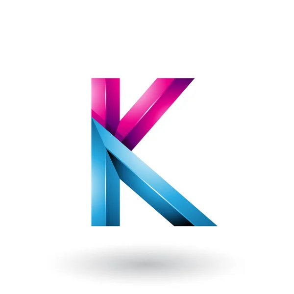 Blauw en magenta glanzende 3D geometrische letter K illustratie — Stockfoto