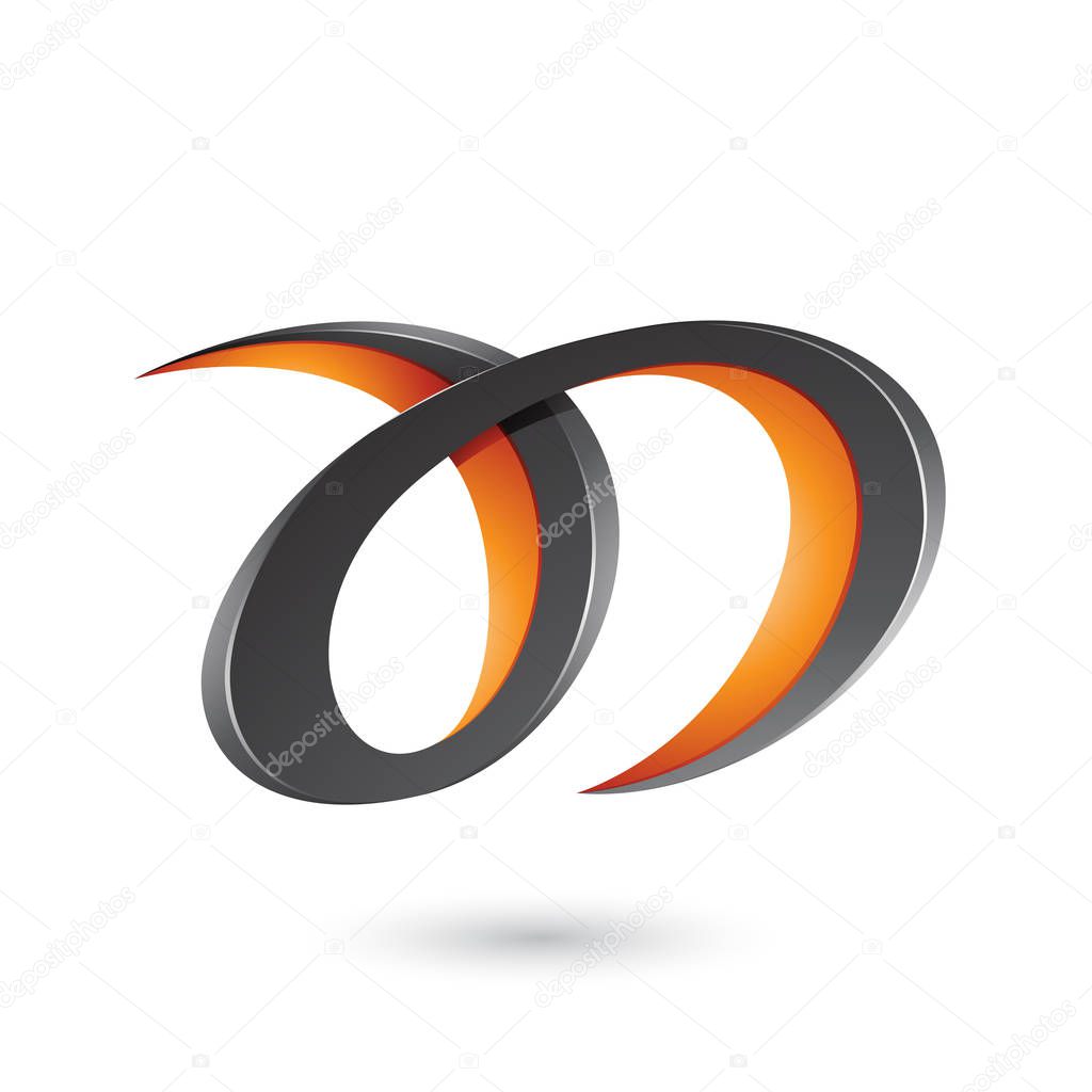 Illustration of Black and Orange Curvy Letter A and D isolated on a White Background