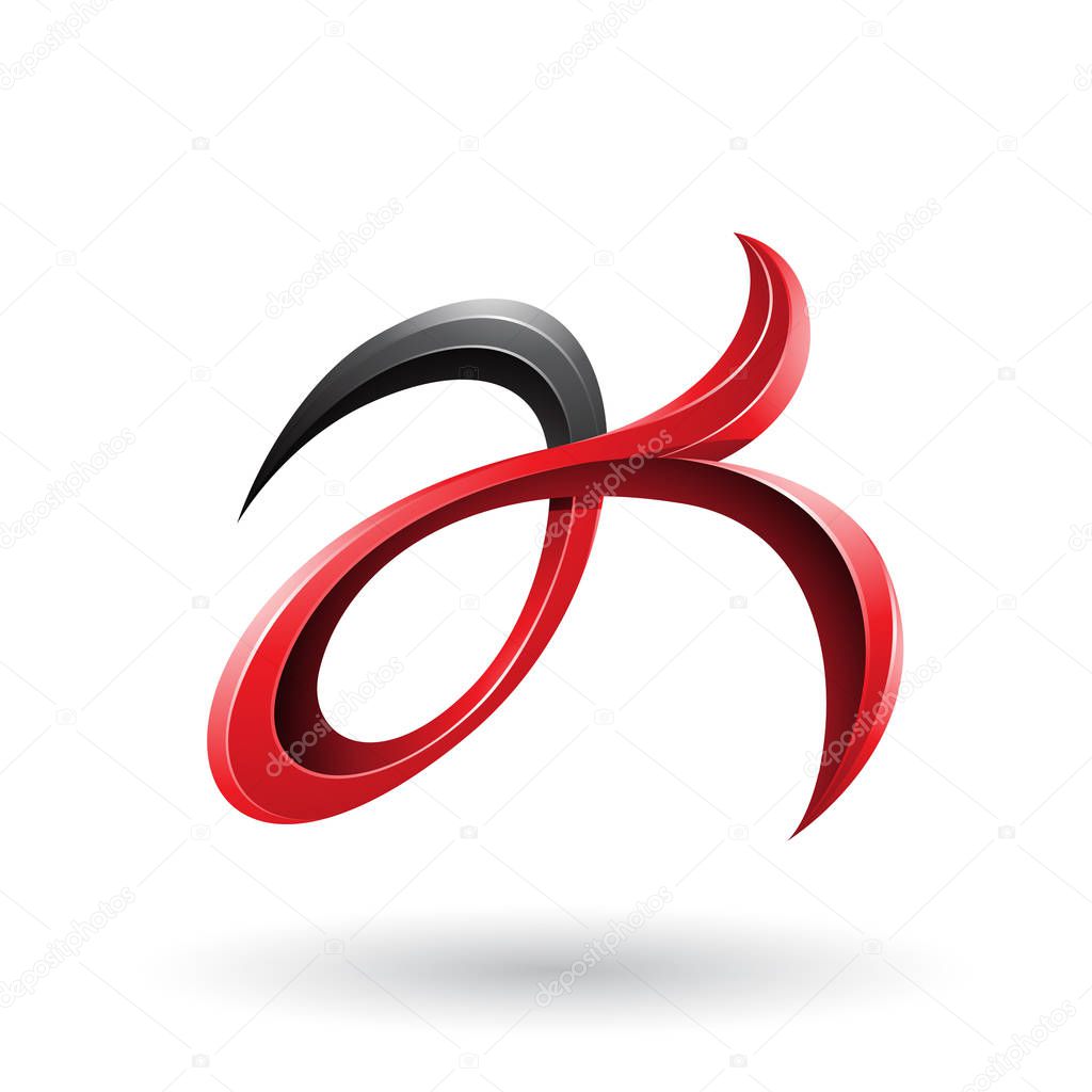 Illustration of Black and Red Curly Fish Tail Like Letters A and K isolated on a White Background
