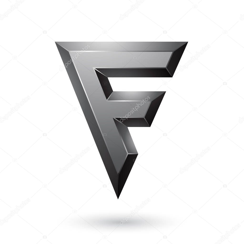 Illustration of Black Glossy Geometrical Letter F isolated on a White Background