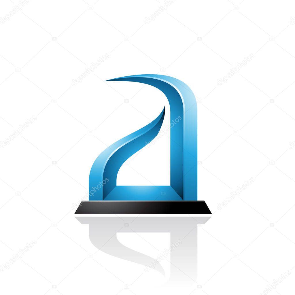 Illustration of Blue and Black Bow-like Embossed Letter A isolated on a White Background