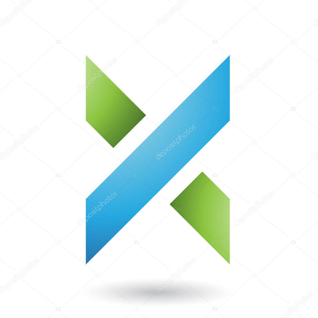 Illustration of Blue and Green Thick Shaded Letter X isolated on a White Background