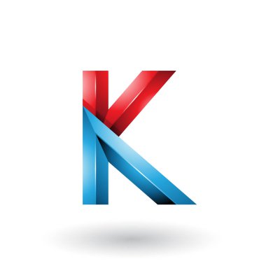 Mavi ve Kırmızı Parlak 3d Geometrik Harf K İllüstrasyon