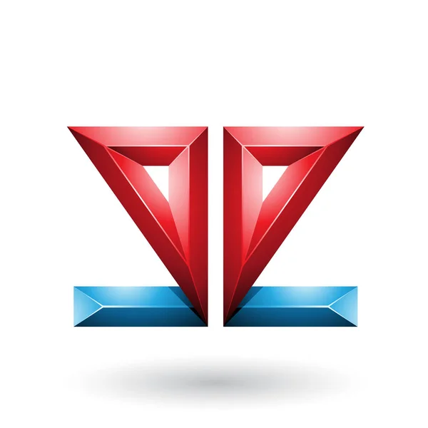 Blauwe en rode 3D geometrische dubbelzijdig reliëf letter E Illus — Stockfoto