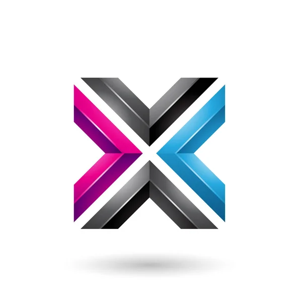 Azul preto e magenta quadrado em forma de letra X Ilustração — Fotografia de Stock