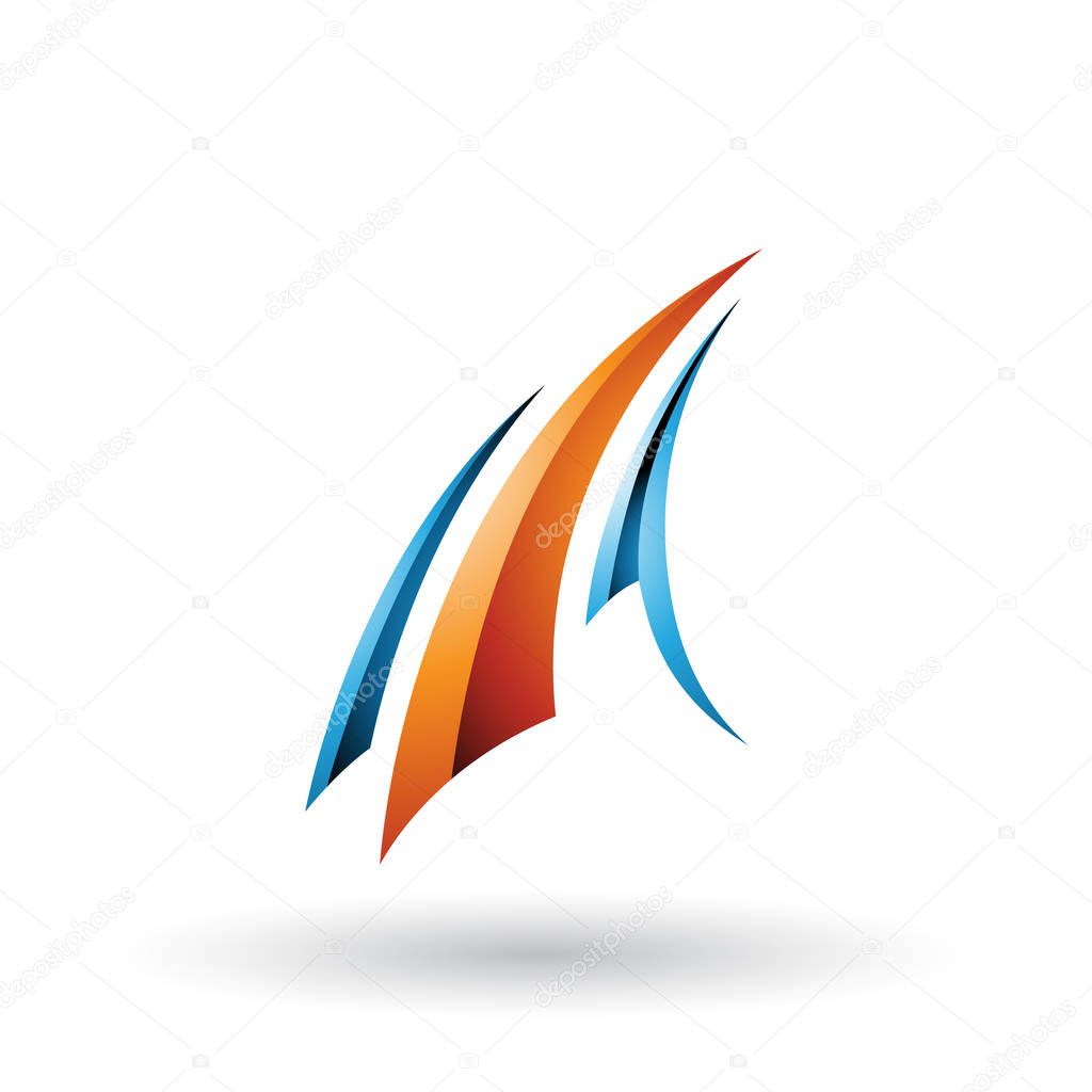 Illustration of Blue and Orange Glossy Flying Letter A isolated on a White Background
