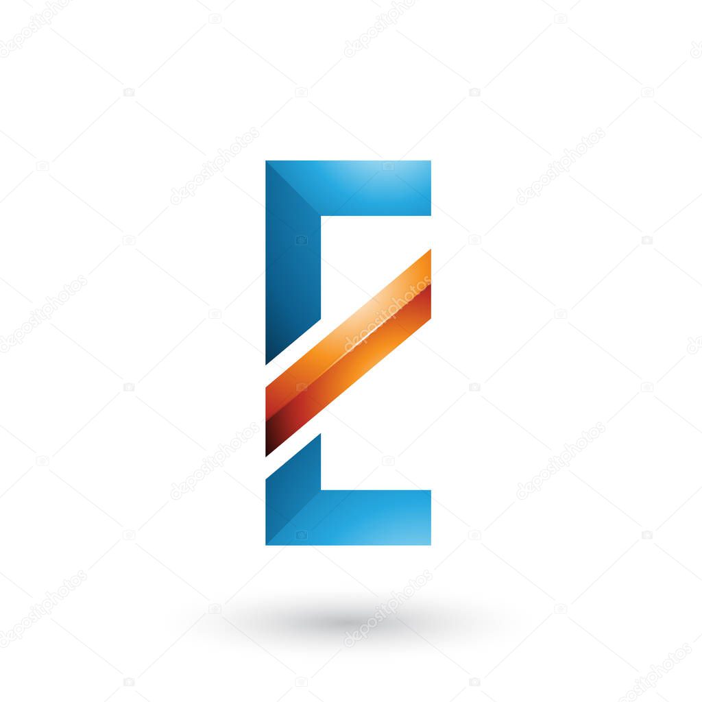 Blue and Orange Letter E with a Diagonal Line Illustration