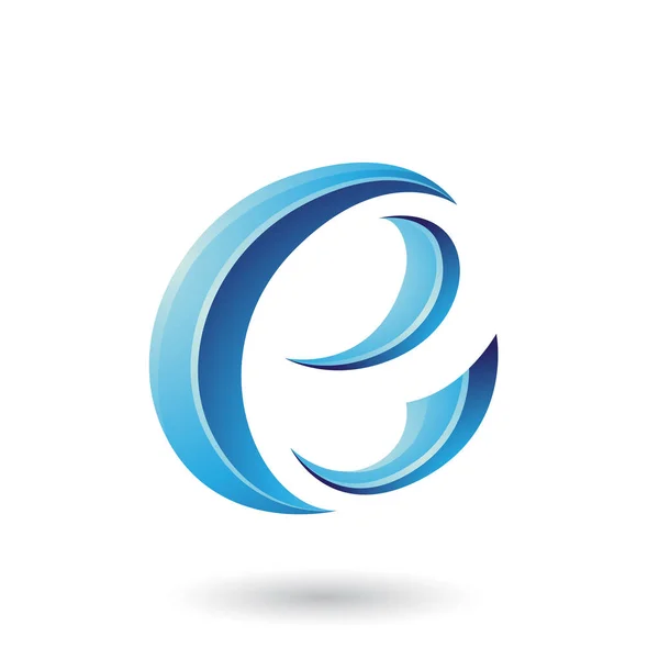 Niebieski błyszczący kształt półksiężyca litera E ilustracja — Zdjęcie stockowe